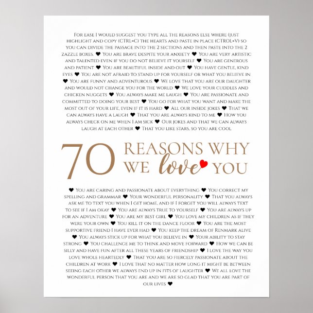 70 reasons why we love you 80th 60th birthday 50th poster (Front)