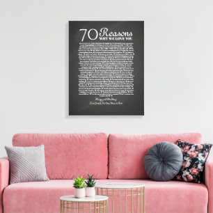 70 reasons why we love you birthday gift for him canvas print