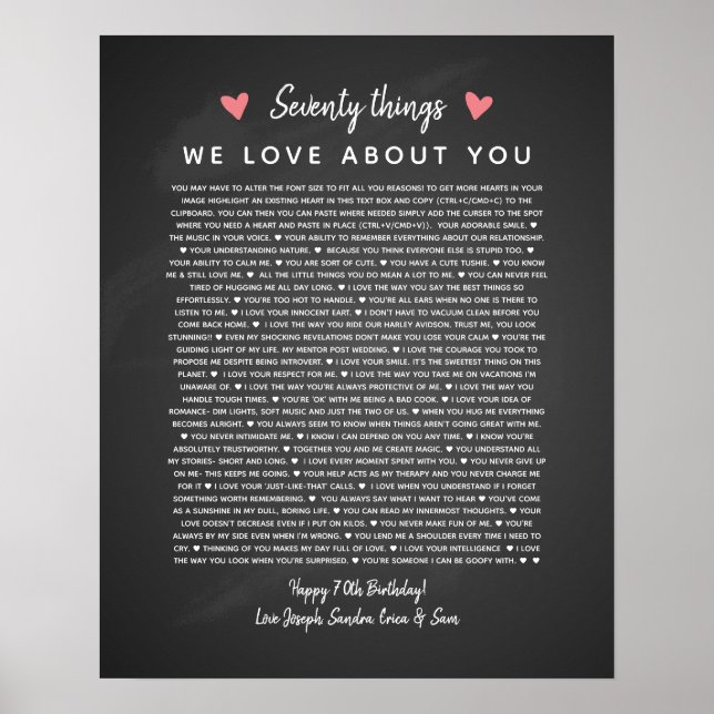 70 reasons why we love you birthday gift for him poster (Front)