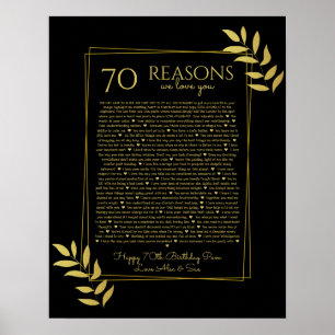 70 reasons why we love you black and gold leaves poster
