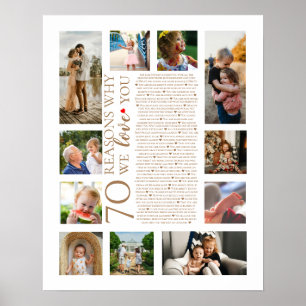 70 reasons why we love you photo collage birthday poster