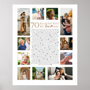 70 reasons why we love you photo collage birthday poster