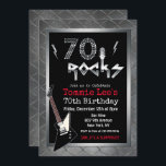 70 Rocks Rockstar Guitar 70th Birthday Invitation<br><div class="desc">70 Rocks Rockstar Electric Guitar Metal Metallic Silver Glitter 70th Surprise Birthday Invitation</div>