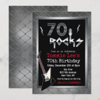 70 Rocks Rockstar Guitar 70th Birthday Invitation