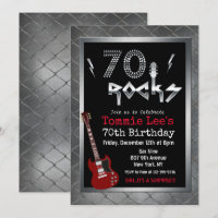 70 Rocks Rockstar Guitar 70th Birthday Invitation