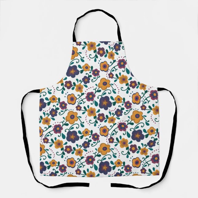 70’s Folk Art Ditzy Retro Daisy in Jewel Tones Apron (Front)