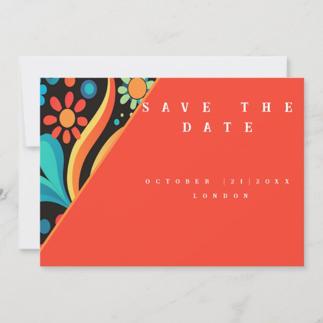 70’s vibrant style   save the date (Front)