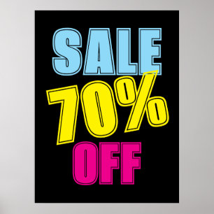 70% Sale Sign, Retail Store Signage, Colourful Sal Poster