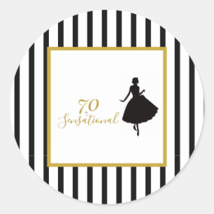 70 & Sensational Black and Gold Birthday Party Classic Round Sticker