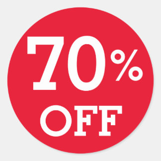70% Seventy Percent OFF discount sale white red Classic Round Sticker