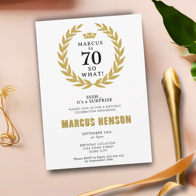 70 so What Funny Laurel Wreath 70th Birthday Invitation (Creator Uploaded)