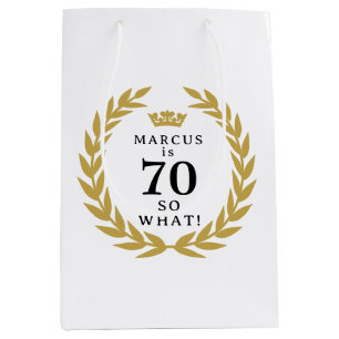 70 So what Funny Laurel Wreath Crown 70th Birthday Medium Gift Bag