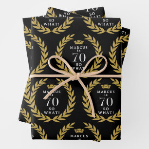 70 So what Funny Laurel Wreath Crown 70th Birthday Wrapping Paper Sheet