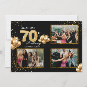 70 th Birthday Gold Silver Black Balloons Invitation