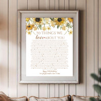 70 Things We Love About You Sunflower Poster