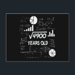 70 Year Old Bday Math Teacher 70th Birthday Gift Postcard<br><div class="desc">Celebrate birthdays with a clever twist! This funny math design uses equations and square roots to reveal the age, making it the perfect choice for math lovers, teachers, students, and geeks who enjoy a good nerdy joke. Great for milestone birthdays, classroom celebrations, or anyone who appreciates clever humour mixed with...</div>