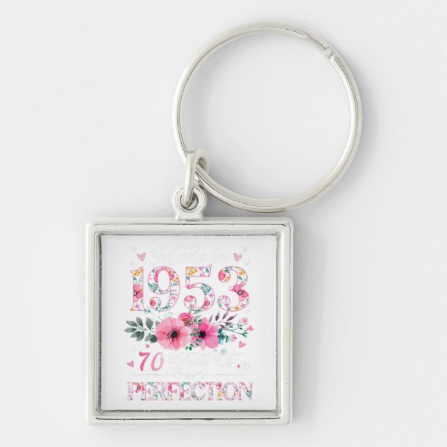 70 Year Old Made In 1953 Floral 70th Birthday Gift Key Ring (Front)