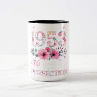 70 Year Old Made In 1953 Floral 70th Birthday Gift Two-Tone Coffee Mug