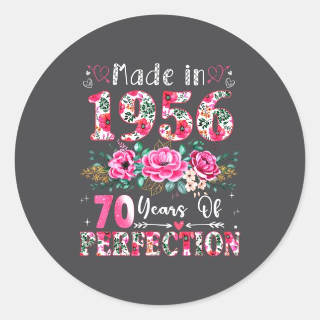 70 Year Old Made In 1956 Floral 70th Birthday Wome Classic Round Sticker (Front)