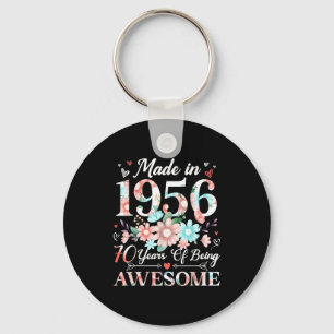 70 year old made in 1956 floral 70th birthday wome key ring