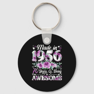 70 year old made in 1956 floral 70th birthday wome key ring