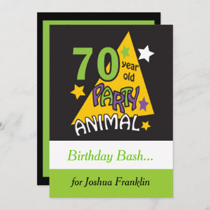 70 Year Old Party Animal 70th Birthday Invitation