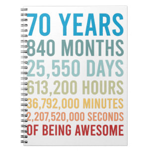70 Years 840 Months 25550 Days Being Awesome Birth Notebook