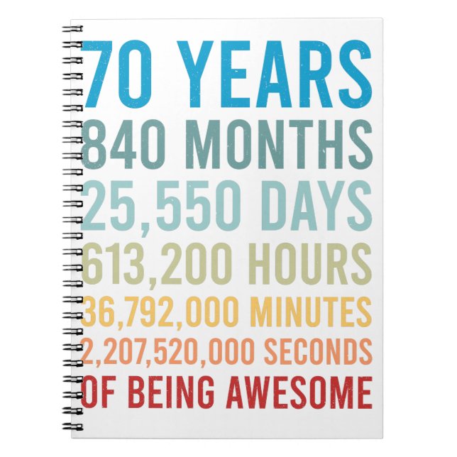 70 Years 840 Months 25550 Days Being Awesome Birth Notebook (Front)