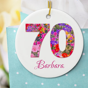 70 years birthday party floral pink lilac ornament
