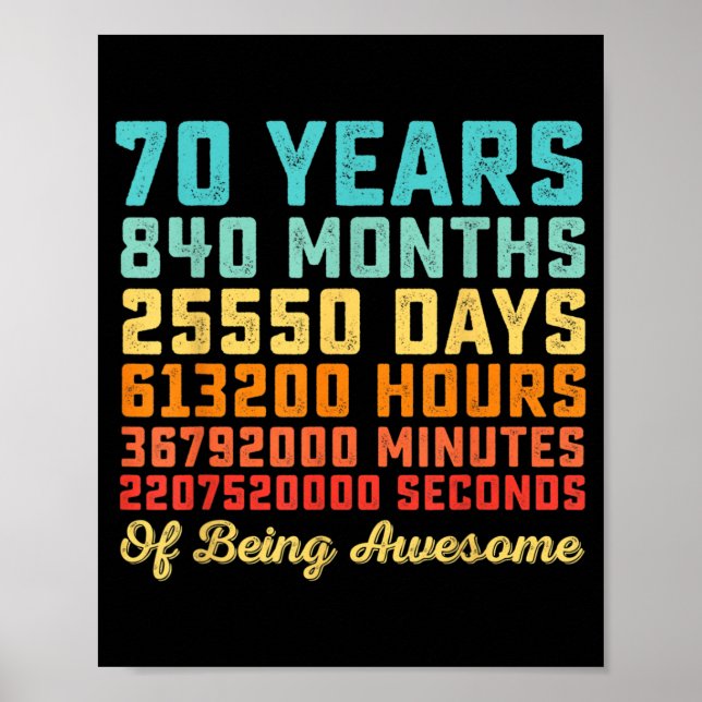70 Years Old Birthday Quote Funny 70th B-Day Math Poster (Front)