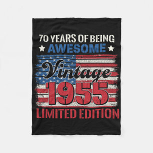 70 Years Old Gifts 70th Birthday American Flag Vin Fleece Blanket