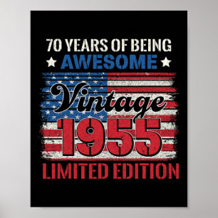 70 Years Old Gifts 70th Birthday American Flag Vin Poster