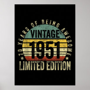 70 Years Old Gifts Vintage 1951 Birthday Poster