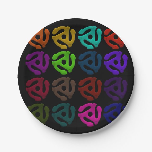 70s 45 Vinyl Plastic Insert Record Pattern Paper Plate (Front)