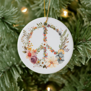 70s 60s Peace Sign Colorful Ceramic Tree Decoration