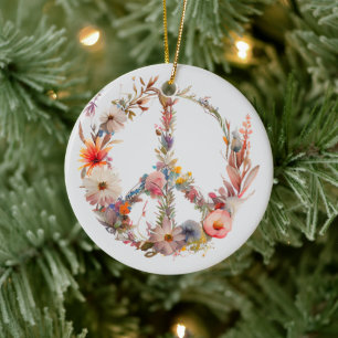 70s 60s Peace Sign Colorful Ceramic Tree Decoration