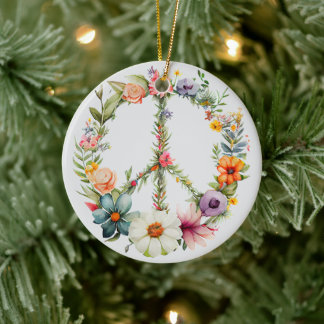 70s 60s Peace Sign Colorful Ceramic Tree Decoration