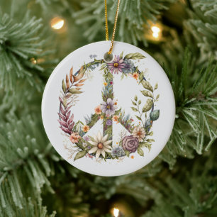 70s 60s Peace Sign Colorful Ceramic Tree Decoration