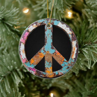 70s 60s Peace Sign Colorful Ceramic Tree Decoration