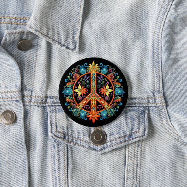 70s 60s Peace Sign Colourful 7.5 Cm Round Badge (In Situ)