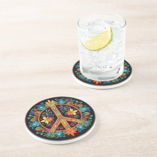 70s 60s Peace Sign Colourful Coaster
