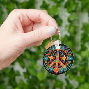 70s 60s Peace Sign Colourful Key Ring