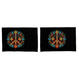 70s 60s Peace Sign Colourful Pillowcase