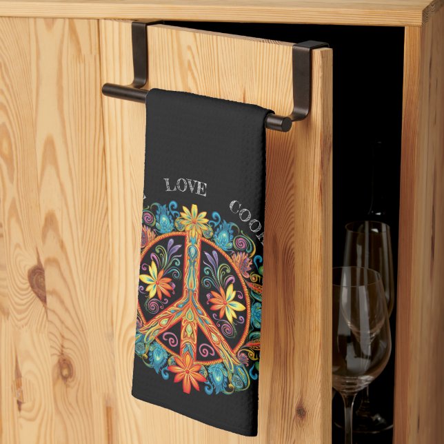 70s 60s Peace Sign Colourful Tea Towel (Thirds Fold)