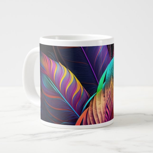 70s 60s Psychedelic Feathers  Large Coffee Mug (Front Left)