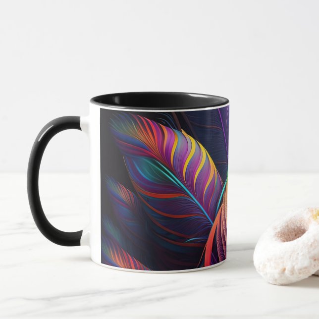 70s 60s Psychedelic Feathers  Mug (With Donut)