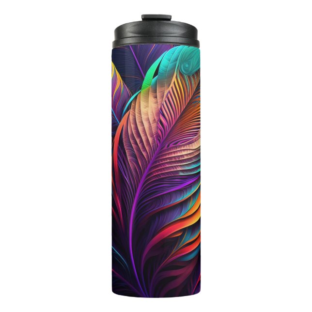 70s 60s Psychedelic Feathers  Thermal Tumbler (Front)