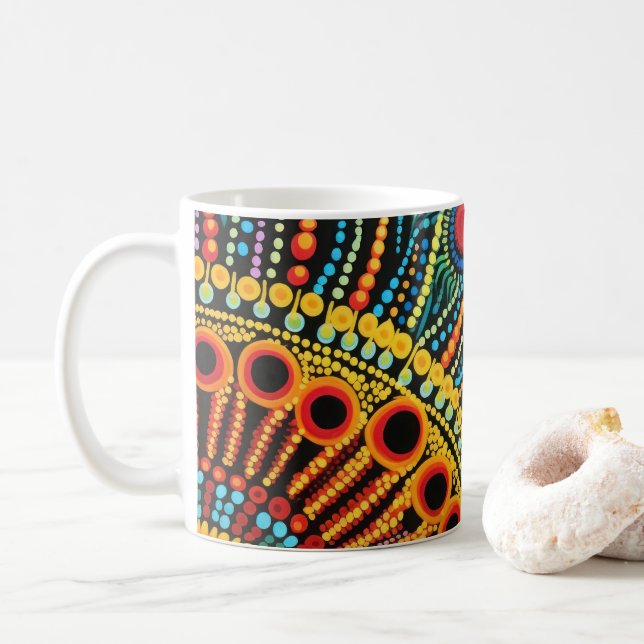70s 60s Psychedelic Hippy Retro Hip Coffee Mug (With Donut)