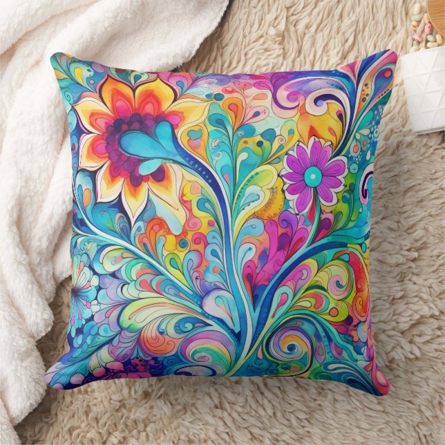 70s 60s Psychedelic Hippy Retro Hip Cushion (Blanket)