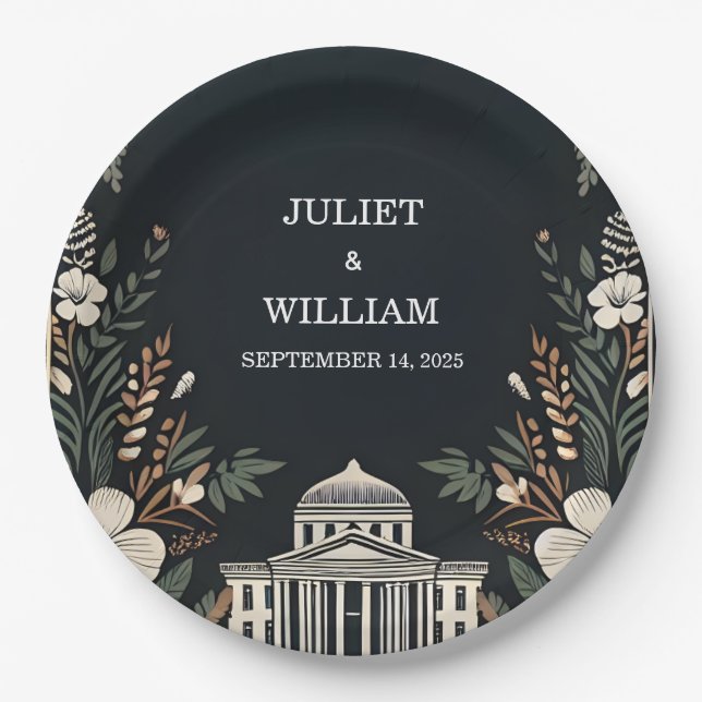 70s 80s Fast Bold Boho Courthouse Wedding Paper Plate (Front)